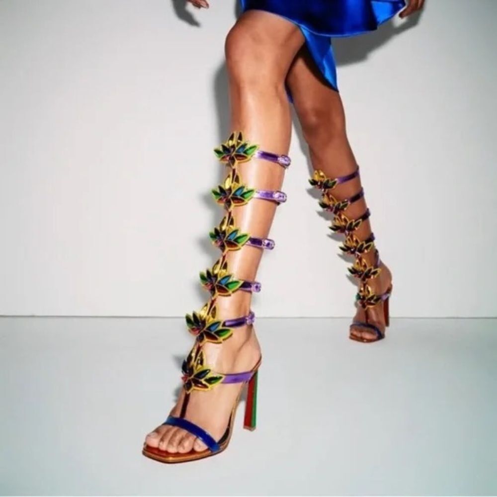 Christian Louboutin Marvel Sea Warrior Gladiator Knee High Sandal Metallic EU 39 - Picture 8 of 15